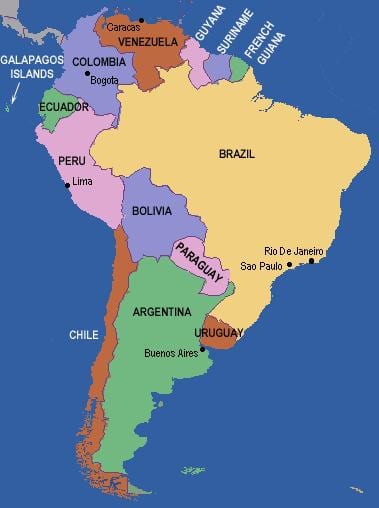 Kort Over Sydamerika Der Viser Rio De Janeiro Rio Grande floden Kort 